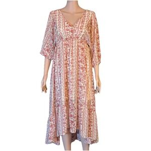 Justify Vintage High-Low Dress Red Cream Floral Boho Midi 3/4 Balloon Sleeve S